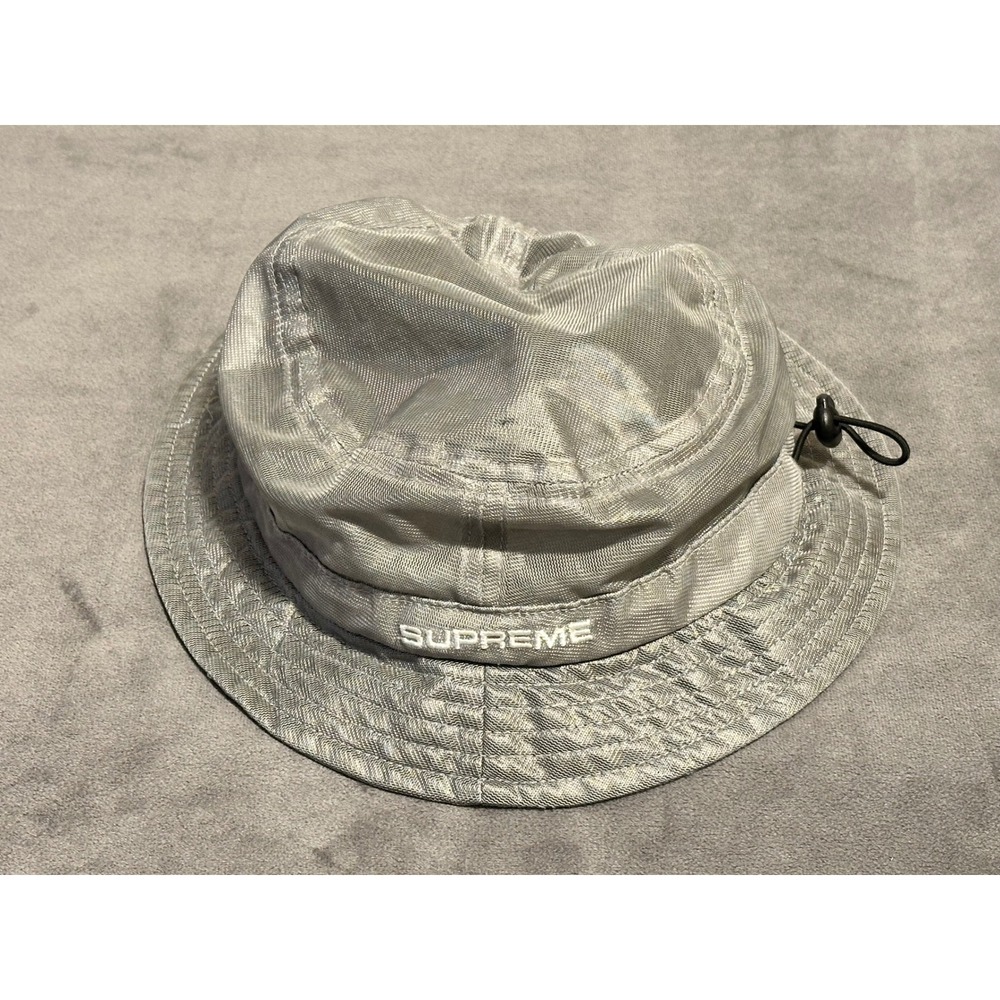 Supreme Mesh Bucket Hat Silver Grey M/L Adjustable Drawstring Streetwear